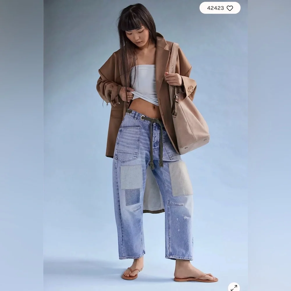 We The Free Moxie Pull-On Barrel Jeans, Patchwork, Sz 26 NWOT - Picture 2 of 8